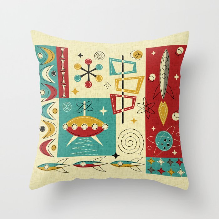 Retro Space Age Fun! ©studioxtine Throw Pillow Gallery Image 1