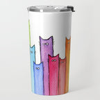 Cat Rainbow Watercolor Pattern Travel Mug Gallery Image 2