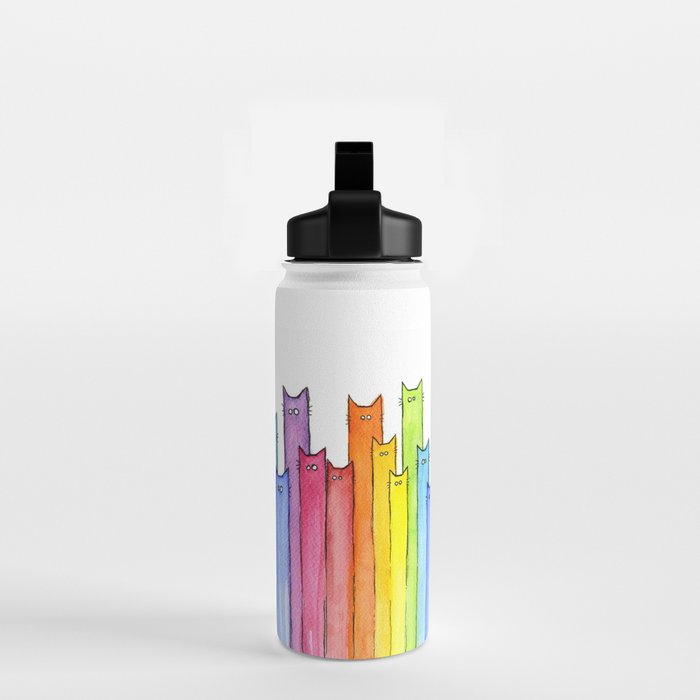 Cat Rainbow Watercolor Pattern Water Bottle Gallery Image 2