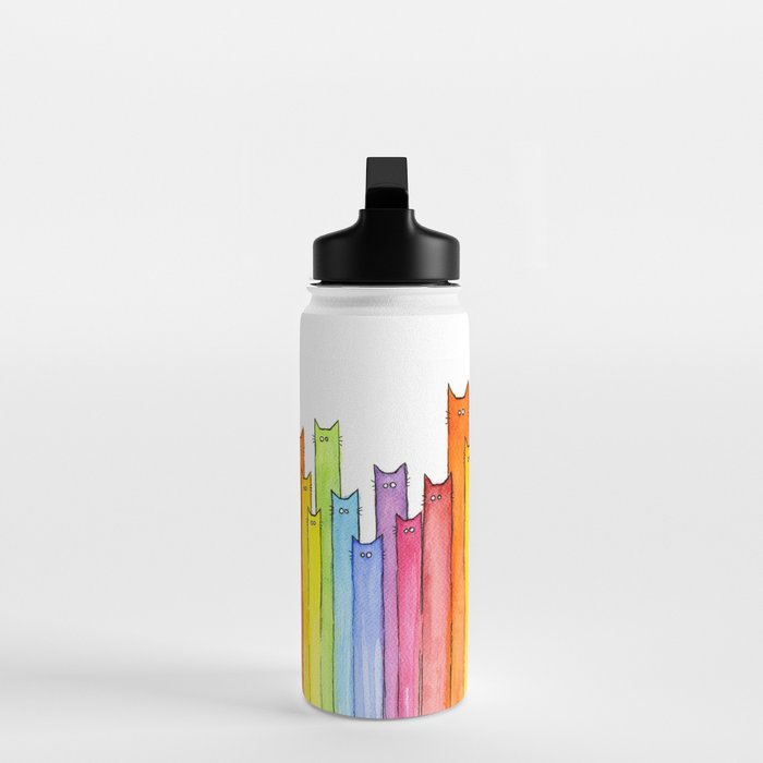 Cat Rainbow Watercolor Pattern Water Bottle Gallery Image 3