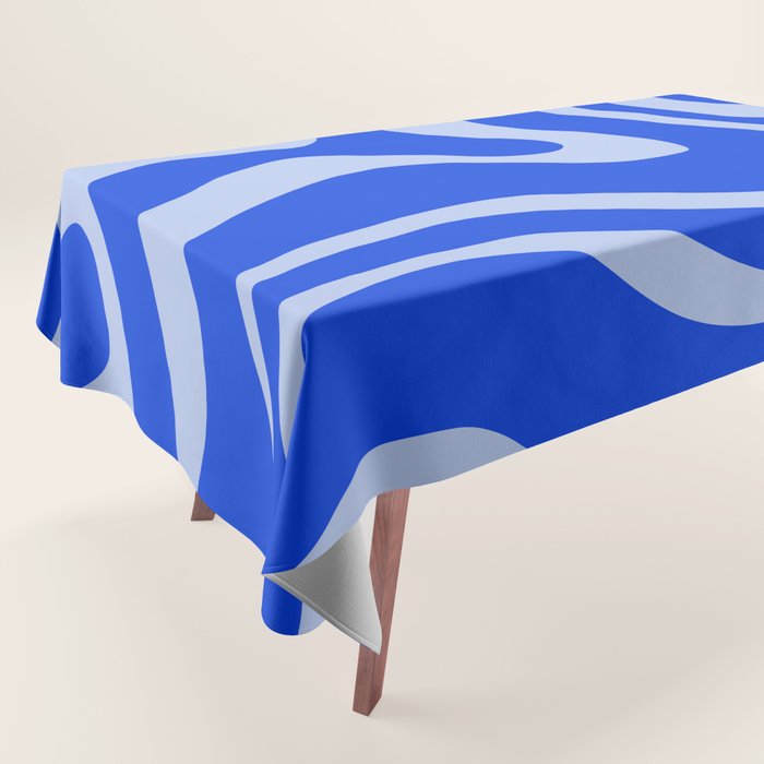 Retro Modern Liquid Swirl Abstract Pattern Square Royal Blue and Light Blue Tablecloth Gallery Image 1