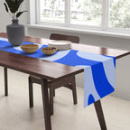 Retro Modern Liquid Swirl Abstract Pattern Square Royal Blue and Light Blue Table Runner Gallery Image 2