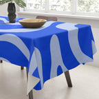 Retro Modern Liquid Swirl Abstract Pattern Square Royal Blue and Light Blue Tablecloth Gallery Image 3