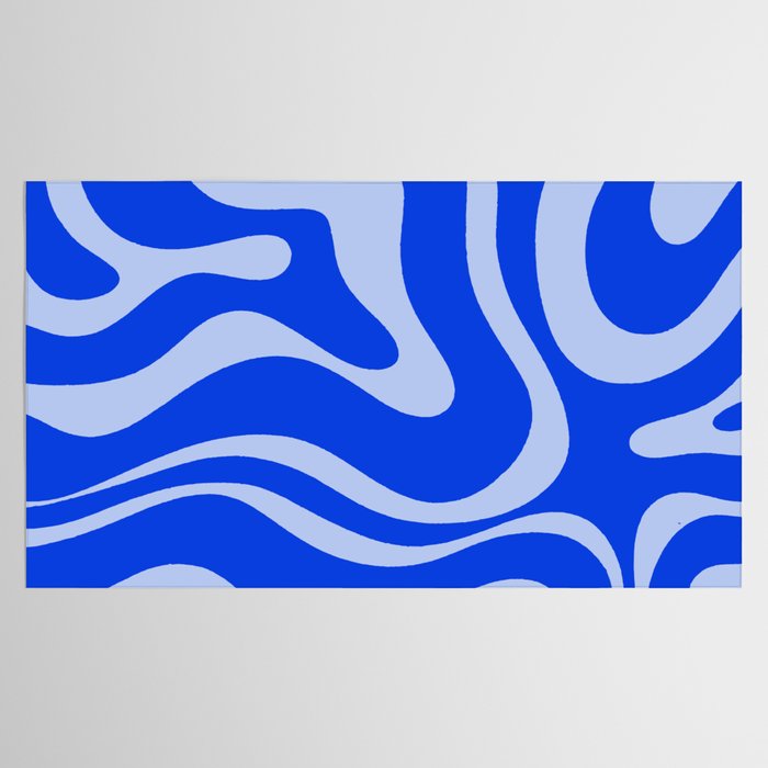 Retro Modern Liquid Swirl Abstract Pattern Square Royal Blue and Light Blue Tablecloth Gallery Image 2