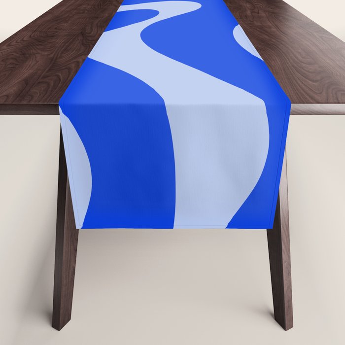 Retro Modern Liquid Swirl Abstract Pattern Square Royal Blue and Light Blue Table Runner Gallery Image 1