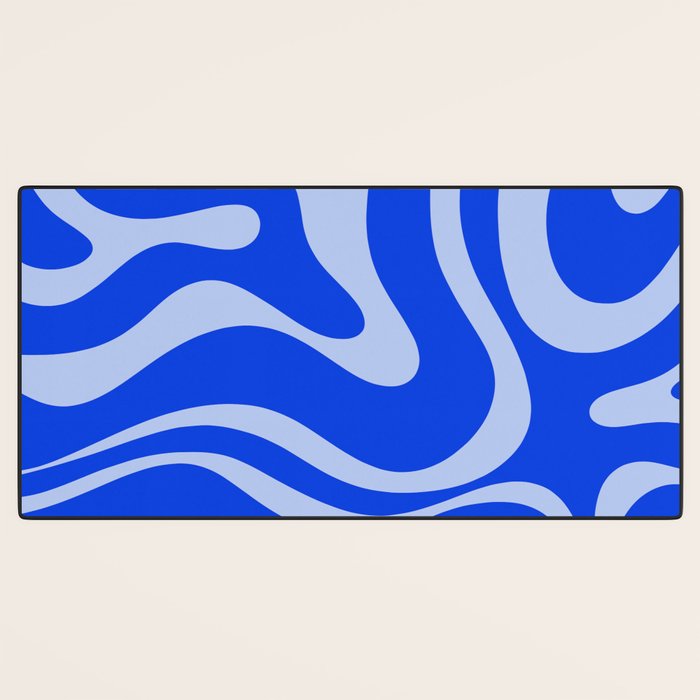 Retro Modern Liquid Swirl Abstract Pattern Square Royal Blue and Light Blue Desk Mat Gallery Image 3