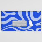 Retro Modern Liquid Swirl Abstract Pattern Square Royal Blue and Light Blue Desk Mat Gallery Image 1