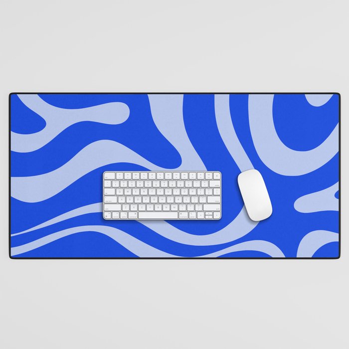 Retro Modern Liquid Swirl Abstract Pattern Square Royal Blue and Light Blue Desk Mat Gallery Image 1