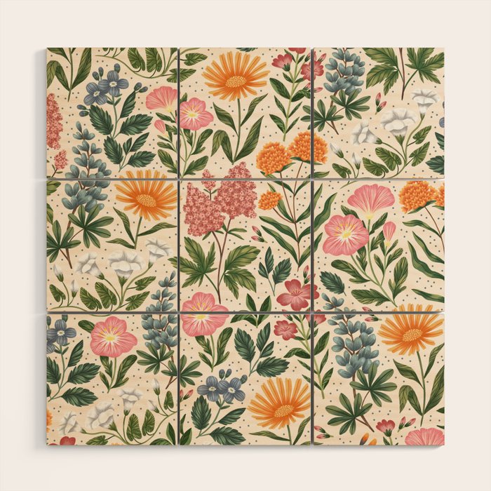 Flowers Of The Meadow - Beige Wood Wall Art