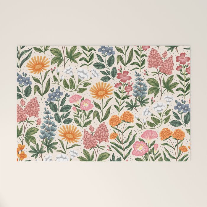 Flowers of the Meadow - beige Welcome Mat Gallery Image 1