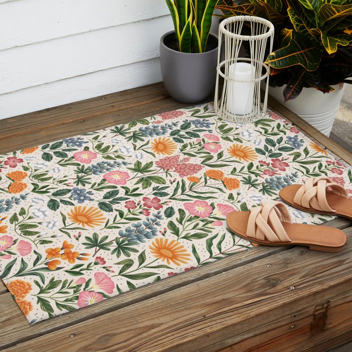 Flowers of the Meadow - beige Outdoor Rug Gallery Image 2