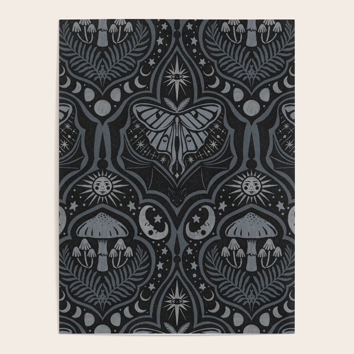 Celestial Forest Damask - Charcoal Poster Gallery Image 1