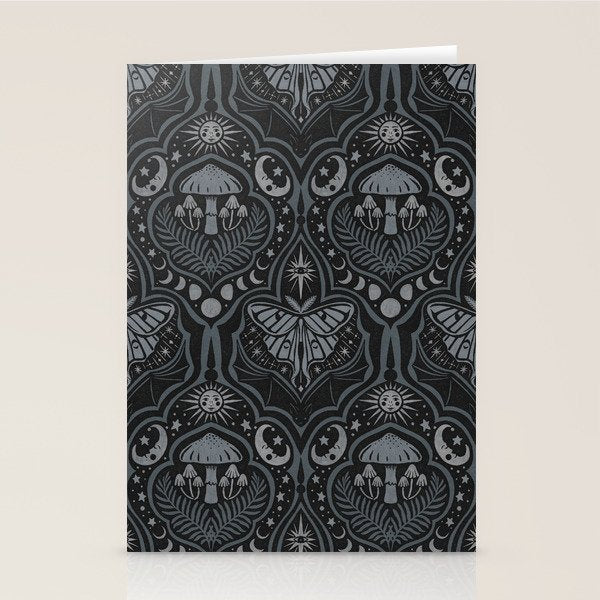 Celestial Forest Damask - Charcoal Stationery Card Gallery Image 2