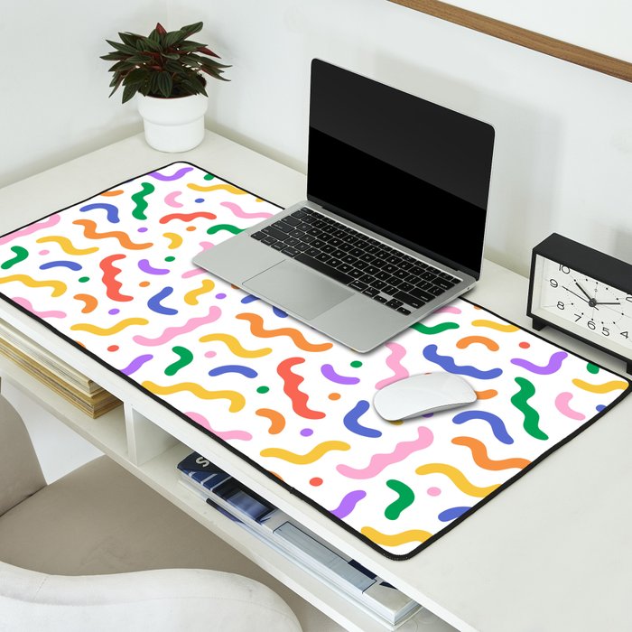 Fun colorful line doodle art pattern Desk Mat Gallery Image 2