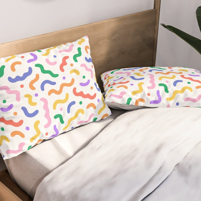 Fun colorful line doodle art pattern Pillow Sham Gallery Image 2