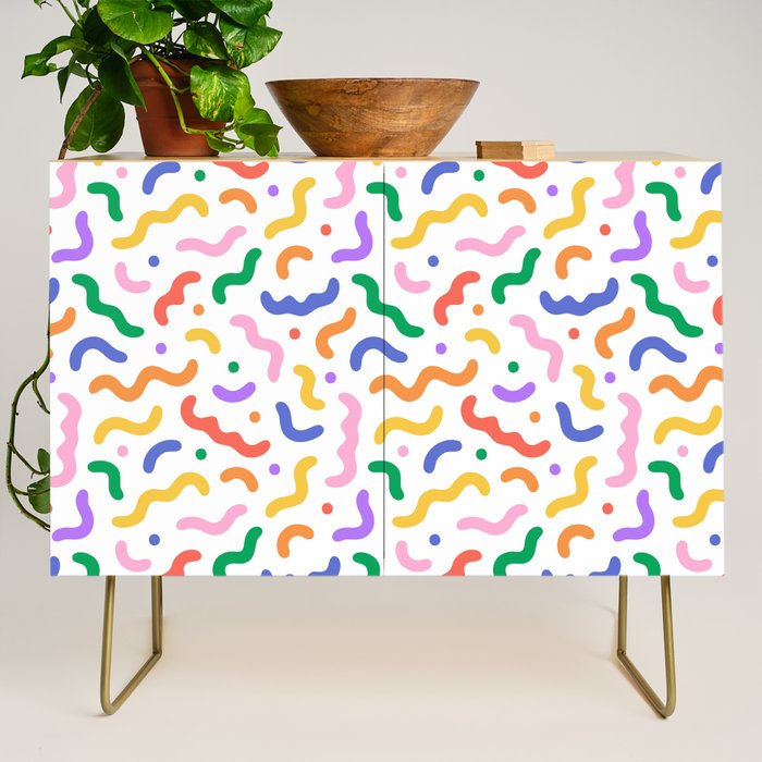 Fun colorful line doodle art pattern Credenza Gallery Image 1