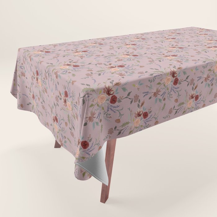 Bohemian Watercolor Floral - Cool Pink Tablecloth Gallery Image 1