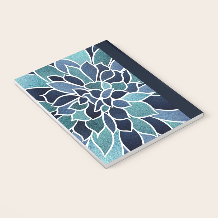Festive, Flower Bloom, Navy Blue and Teal Notebook Gallery Image 3