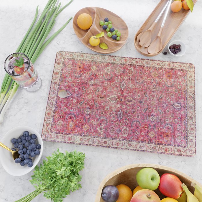 N45 - Pink Vintage Traditional Moroccan Boho & Farmhouse Style Artwork. Cutting Board Gallery Image 2