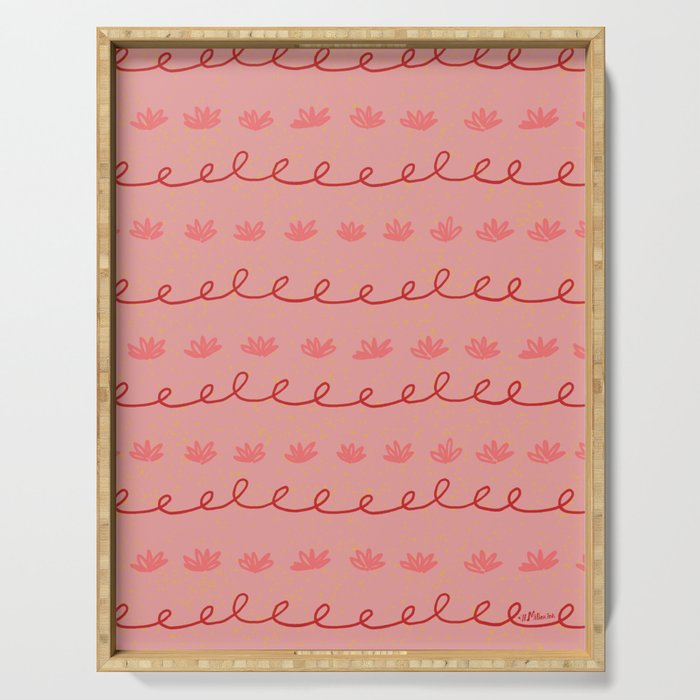 Abstract Cookie Pattern Doodle in Red & Peach Pink Serving Tray Gallery Image 1
