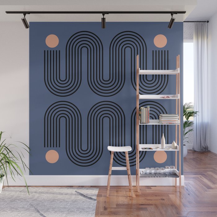 Abstraction_NEW_SUN_BLUE_LINE_POP_ART_Minimalism_0222A Wall Mural Gallery Image 1