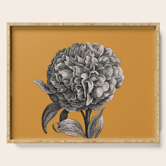 Peony Flower Vintage Modern Botanical Floral Illustration on Butterscotch  Serving Tray Gallery Image 1