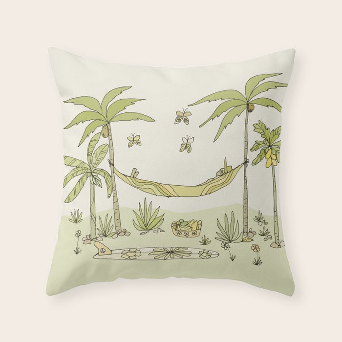 peaceful life pura vida costa rica // retro surf art by surfy birdy Throw Pillow Gallery Image 1