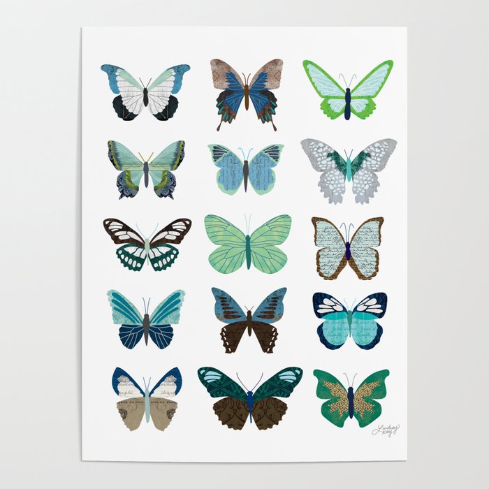 Green and Blue Butterflies Poster Gallery Image 1