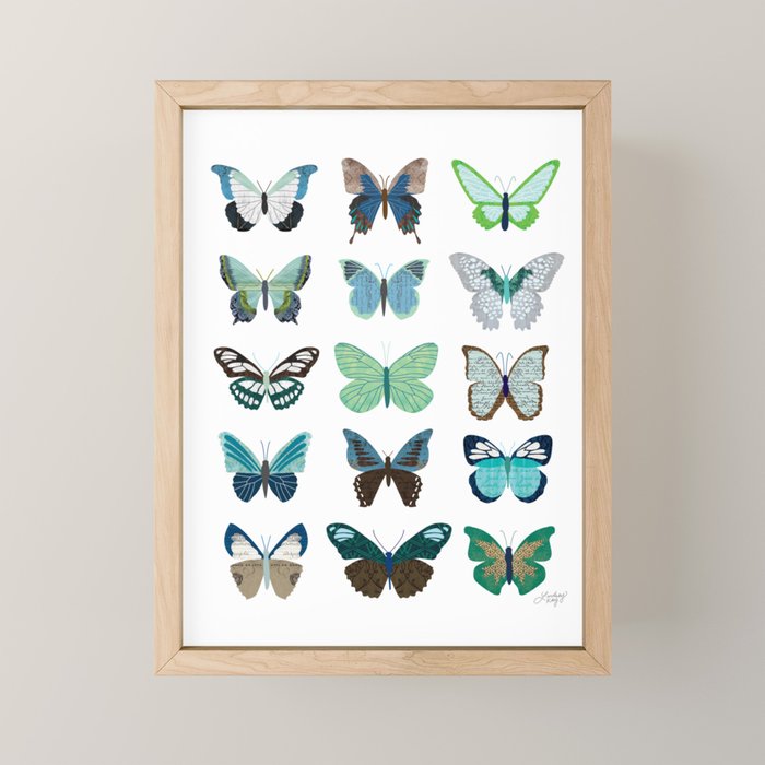 Green and Blue Butterflies Mini Art Print Gallery Image 1