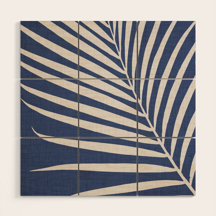 Indigo Palm Minimal Botanical Wood Wall Art Gallery Image 1