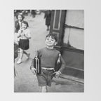 Little Boy and Bottles of Wine, Black and White Vintage Art Throw Blanket Gallery Image 2