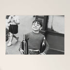 Little Boy and Bottles of Wine, Black and White Vintage Art Welcome Mat Gallery Image 1