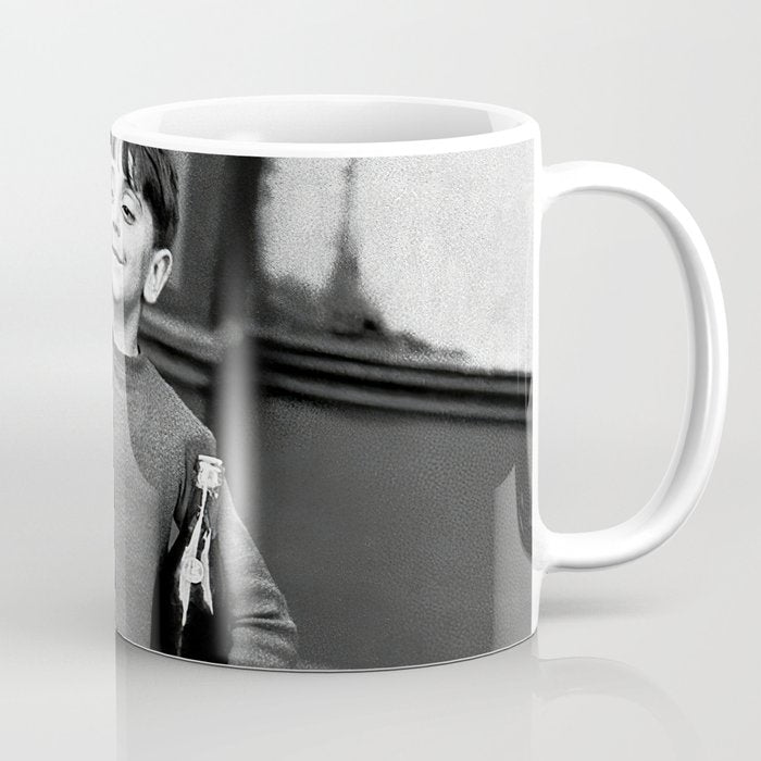Little Boy and Bottles of Wine, Black and White Vintage Art Coffee Mug Gallery Image 1