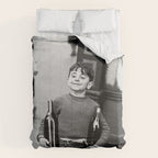 Little Boy and Bottles of Wine, Black and White Vintage Art Comforter Gallery Image 6