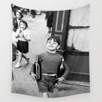 Little Boy and Bottles of Wine, Black and White Vintage Art Wall Tapestry Gallery Image 4