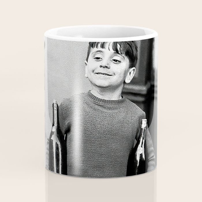 Little Boy and Bottles of Wine, Black and White Vintage Art Coffee Mug Gallery Image 4
