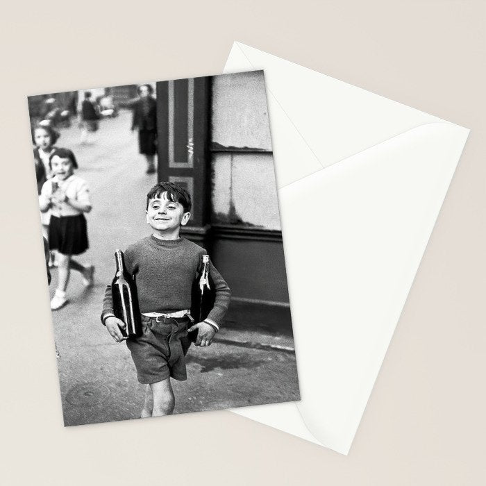 Little Boy and Bottles of Wine, Black and White Vintage Art Stationery Card Gallery Image 2
