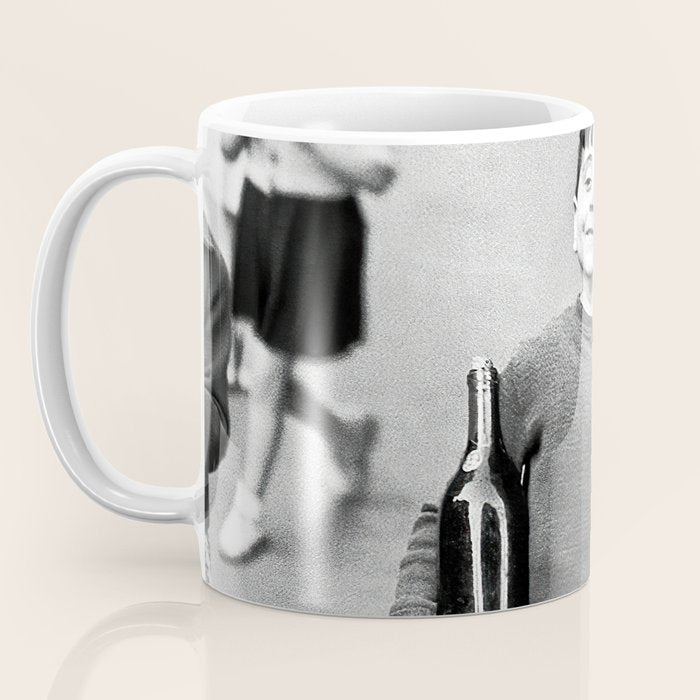 Little Boy and Bottles of Wine, Black and White Vintage Art Coffee Mug Gallery Image 3