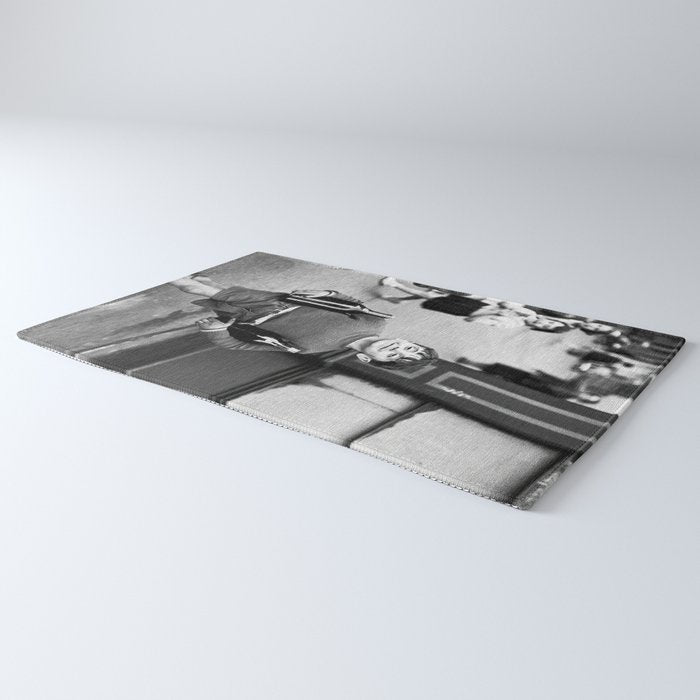 Little Boy and Bottles of Wine, Black and White Vintage Art Rug Gallery Image 3