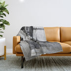 Little Boy and Bottles of Wine, Black and White Vintage Art Throw Blanket Gallery Image 1