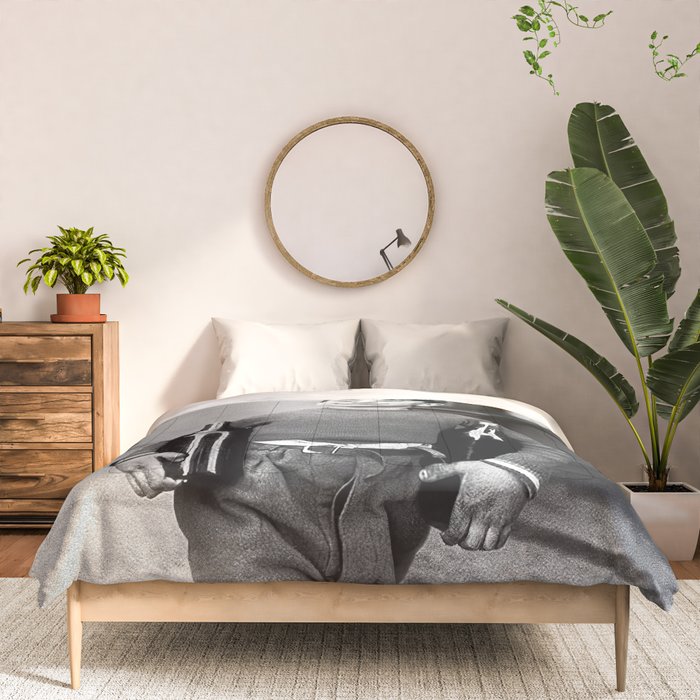 Little Boy and Bottles of Wine, Black and White Vintage Art Comforter Gallery Image 3