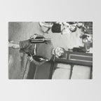 Little Boy and Bottles of Wine, Black and White Vintage Art Rug Gallery Image 2