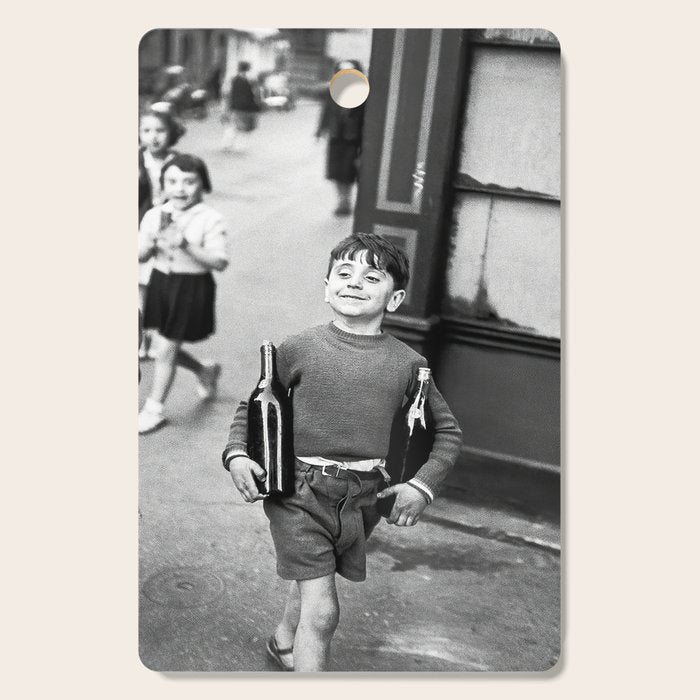 Little Boy and Bottles of Wine, Black and White Vintage Art Cutting Board Gallery Image 1