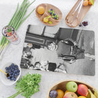Little Boy and Bottles of Wine, Black and White Vintage Art Cutting Board Gallery Image 2