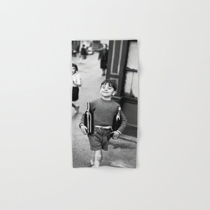 Little Boy and Bottles of Wine, Black and White Vintage Art Bath Towel Gallery Image 1