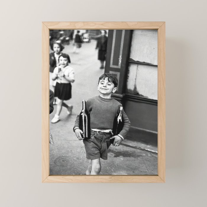 Little Boy and Bottles of Wine, Black and White Vintage Art Mini Art Print Gallery Image 1