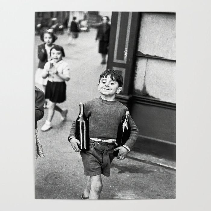 Little Boy and Bottles of Wine, Black and White Vintage Art Poster Gallery Image 4