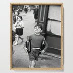 Little Boy and Bottles of Wine, Black and White Vintage Art Serving Tray Gallery Image 1