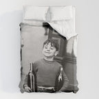 Little Boy and Bottles of Wine, Black and White Vintage Art Duvet Cover Gallery Image 6