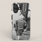 Little Boy and Bottles of Wine, Black and White Vintage Art iPhone Case Gallery Image 1